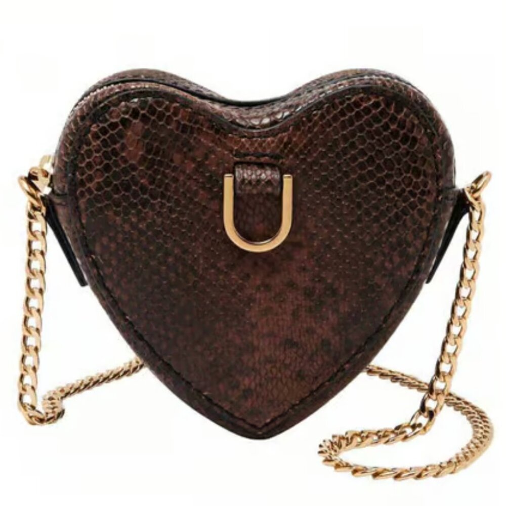 Fossil Embossed Python Leather Heart Mirco Bag